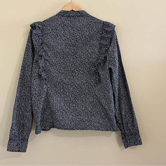 H & M Long Sleeve Blue White Floral Ruffle Prairie Peasant Cottagecore Blouse 12 - Picture 13 of 14